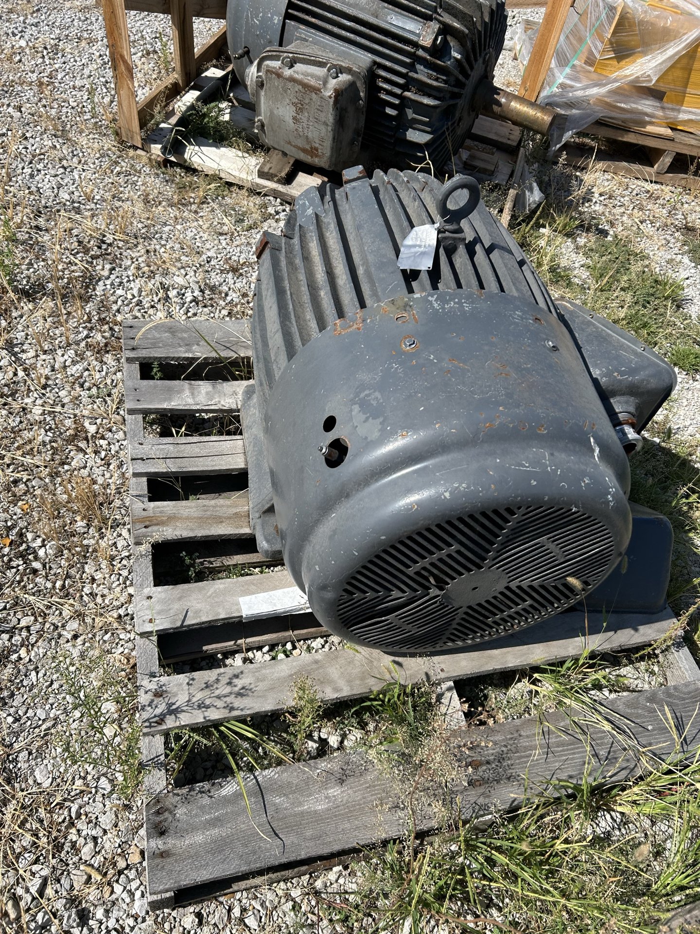 Large industrial motor with gray patina finish, purchased from a plant
