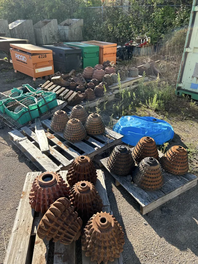 Drilling cutters and tooling staged in the equipment yard