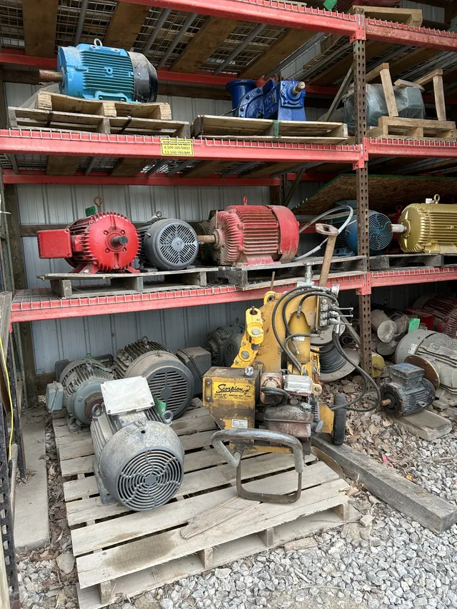Warehouse racks of electric motors and related equipment