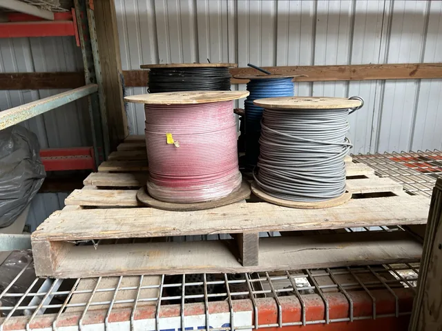 Wire and cable reels on a warehouse pallet